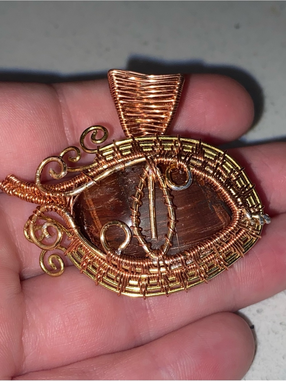 Wirewrapped Red Tigers Eye Pendant